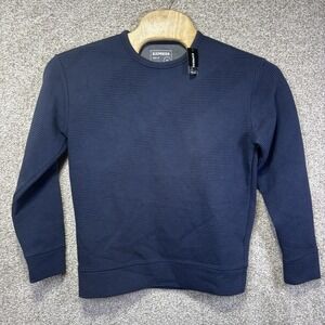 NWT Express Sweater Mens Small Blue Textured Knit Crewneck Pullover Stretch